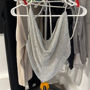 Crystal open back draped top - One size